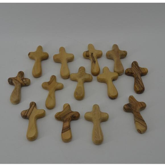 (13) Comfort Cross Natural Olive Wood Hand Carved Bethlehem - Picture 2 of 14